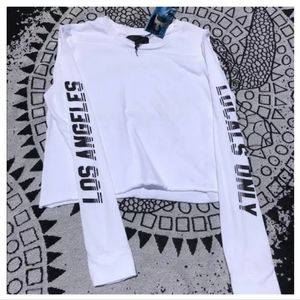 Kendall and Kylie White Long Sleeve Crop Top